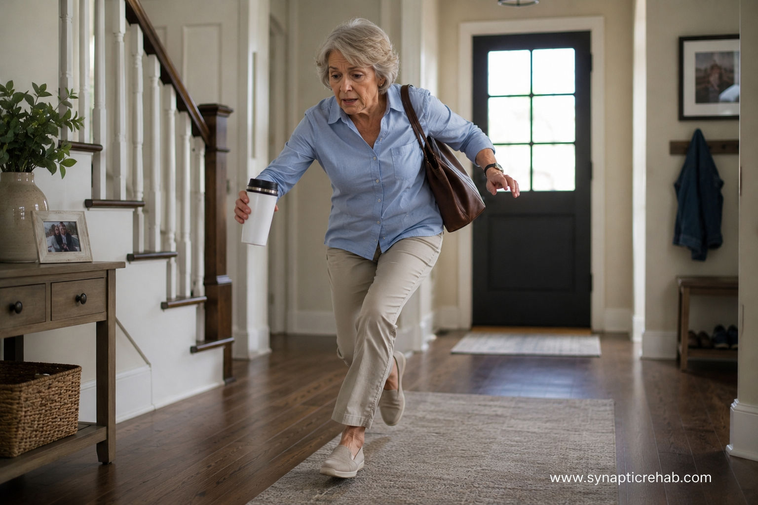 Rushing through the home entrance