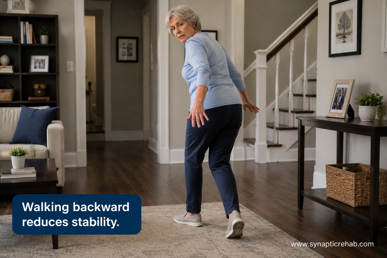 Stability tip: avoid walking backward