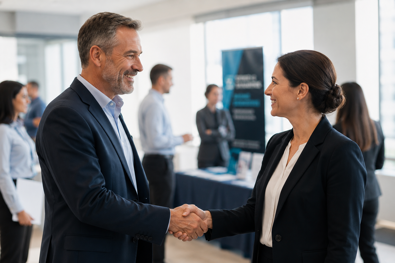 Professional handshake at a business event