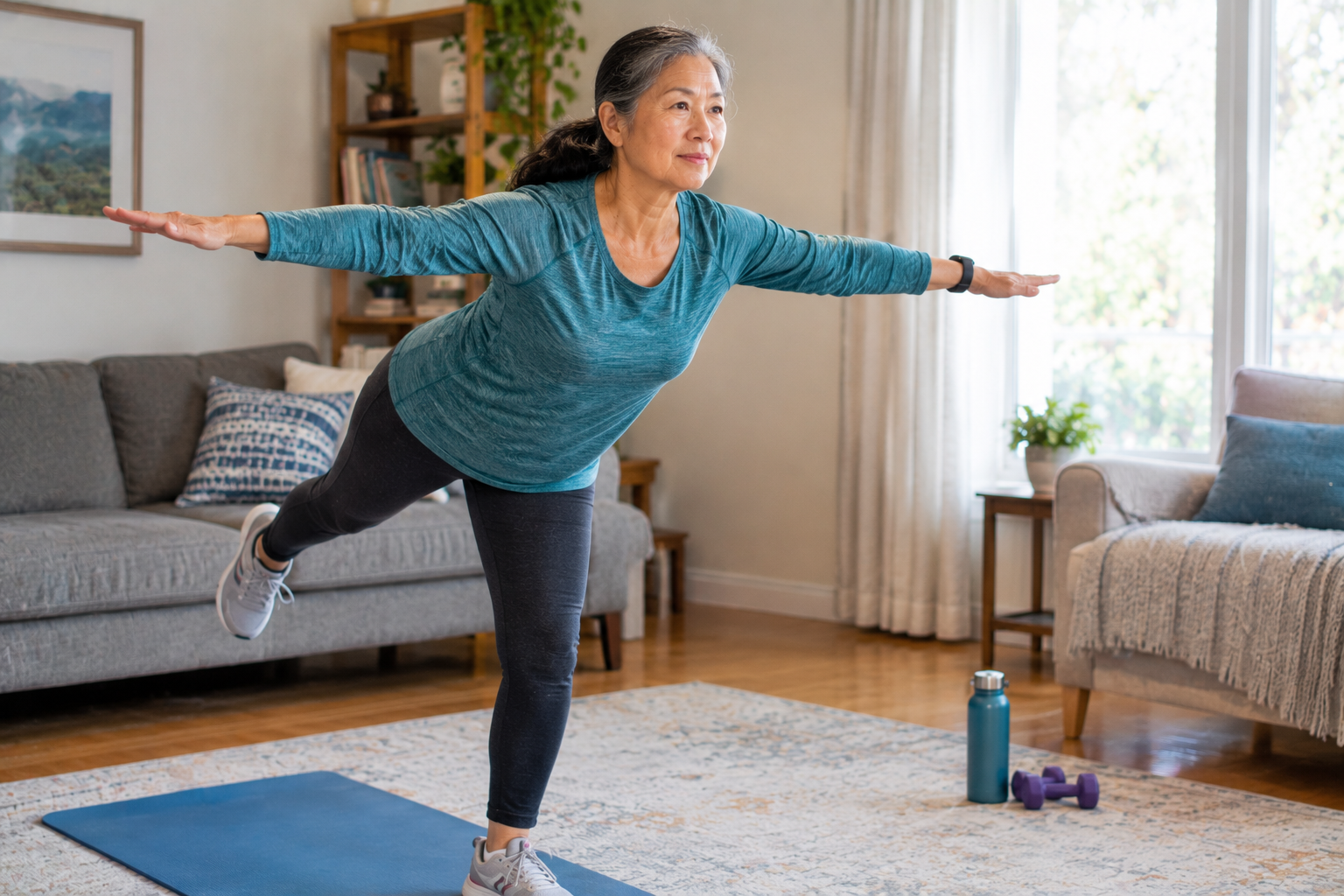 Home Balance Workout in a Cozy Living Room